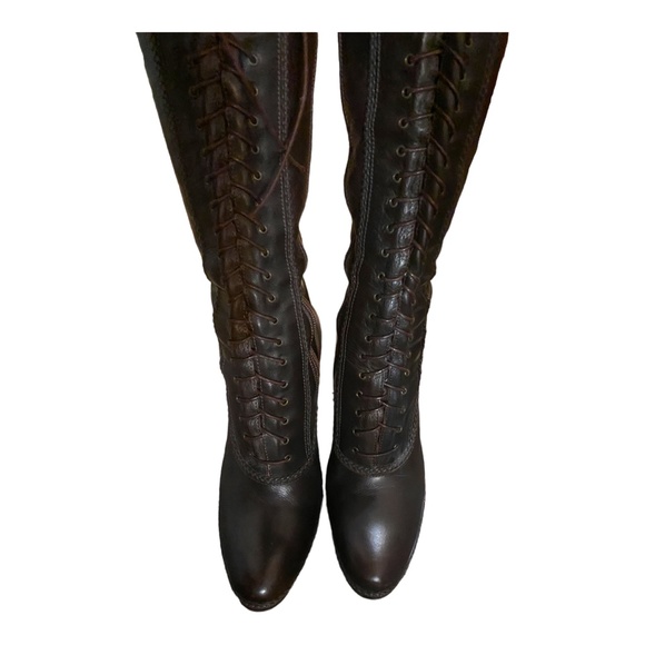 Charles David leather military platform knee high heeled boot, zip & lace up. 37 - Picture 5 of 16